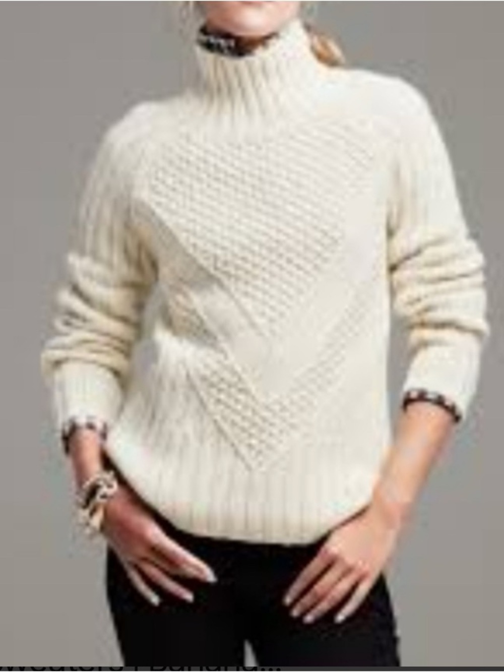 BANANA REPUBLIC ITALIAN YARN WOOL HIGH NECK THICK SWEATER MEDIUM CREAM